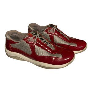 Prada Shoes America's Cup Low Top Sneakers Red Leather Women's Shoes Size 38.5